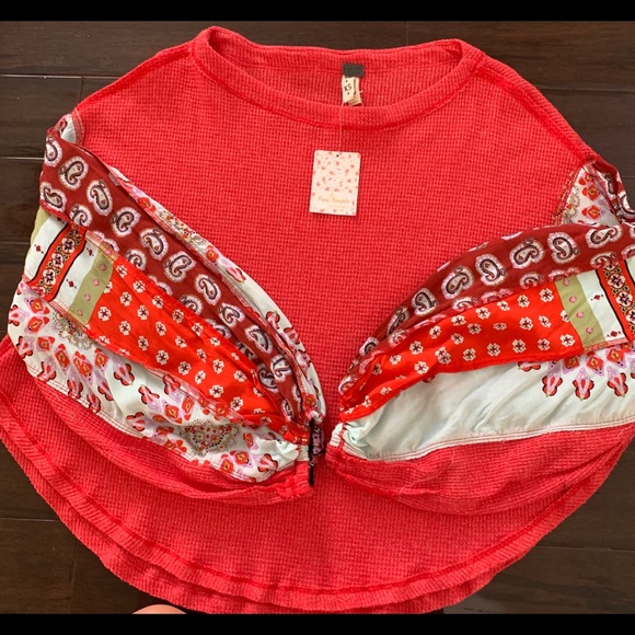 Free People Cherry Red Blossom Shirt - Picture 6 of 7